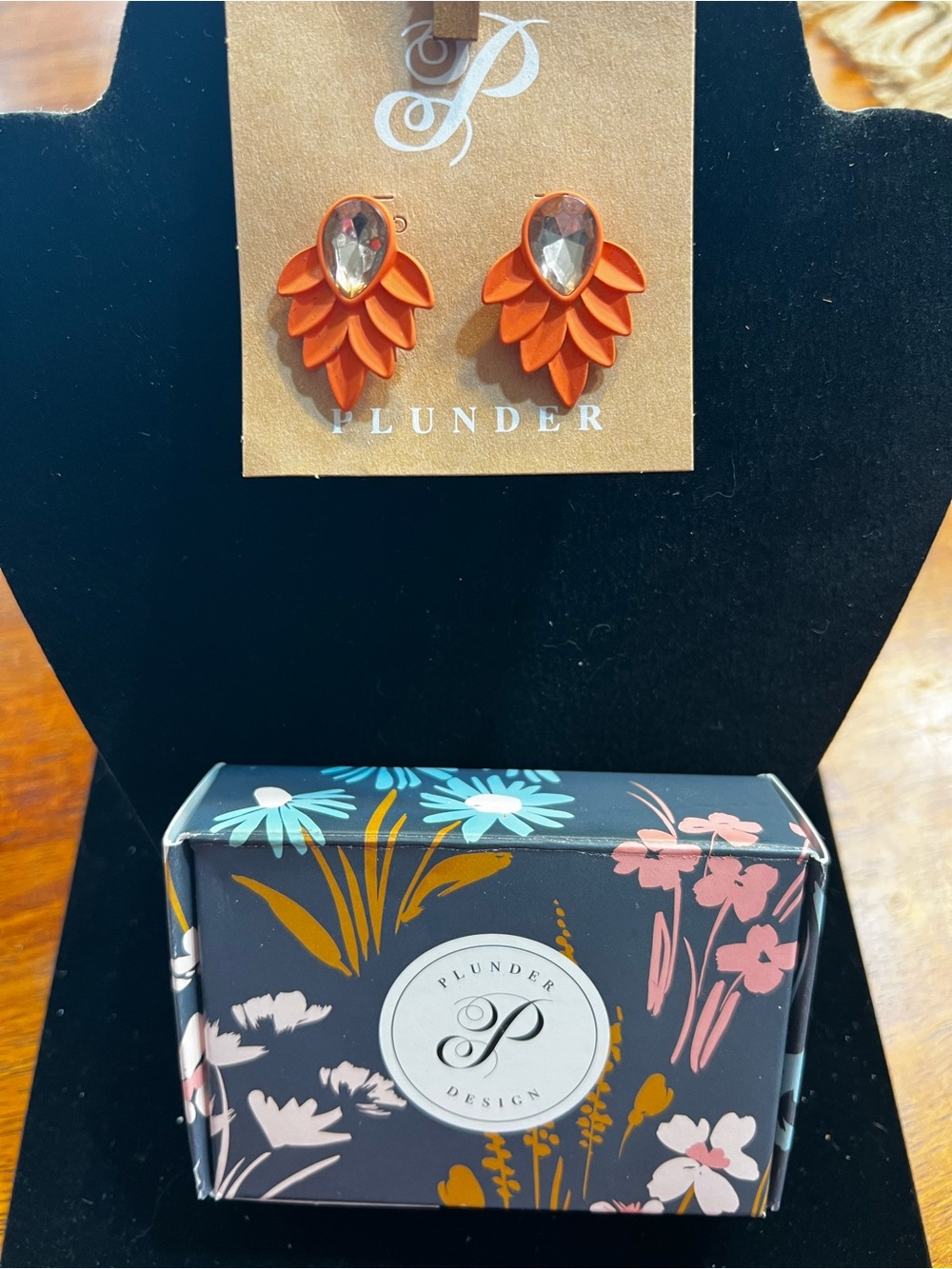 Plunder Orange Layered Petal Earrings with Faceted Teardrop